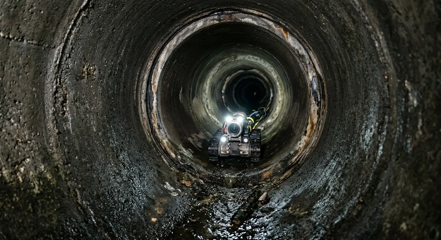 Robotic sewer camera inspecting pipe interior for Sewer Line Cleaning in Harvest